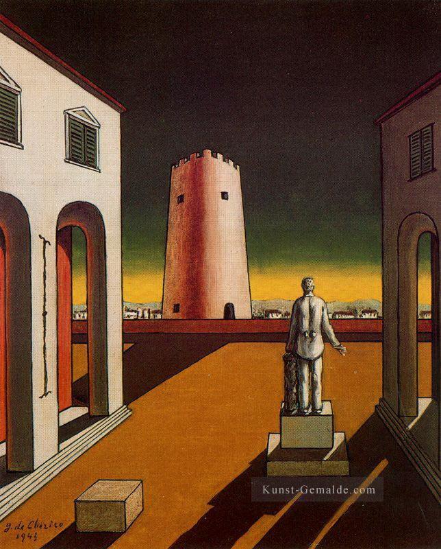 Italienischer Platz mit rotem Turm 1943 Giorgio de Chirico Metaphysischer Surrealismus Ölgemälde